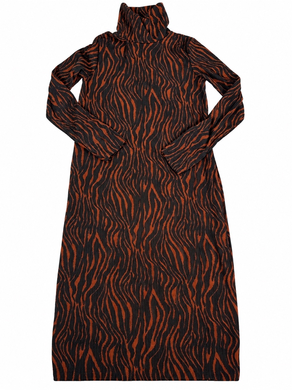 Zara Trafaluc Tiger Print Turtleneck Midi Dress Large Made in Portugal